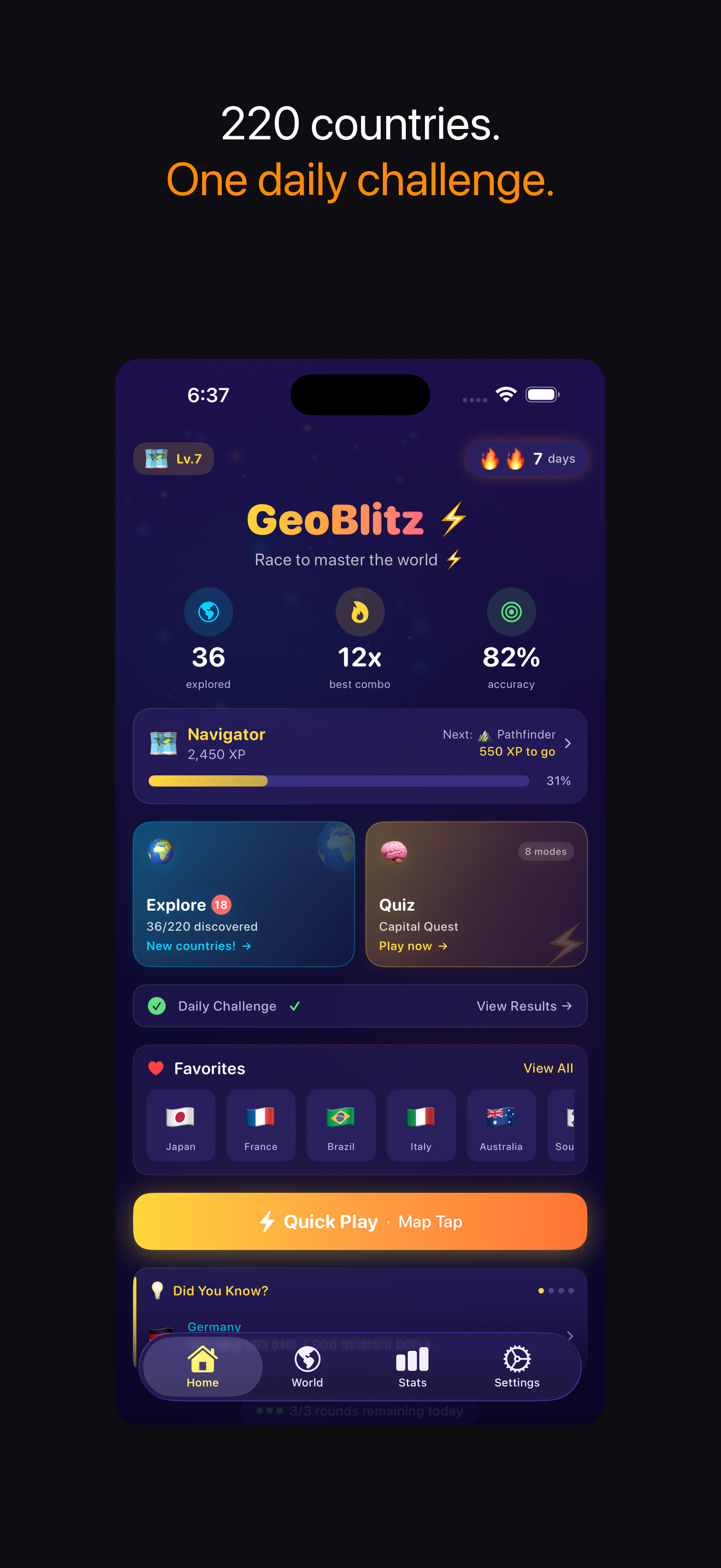 GeoBlitz Home Screen