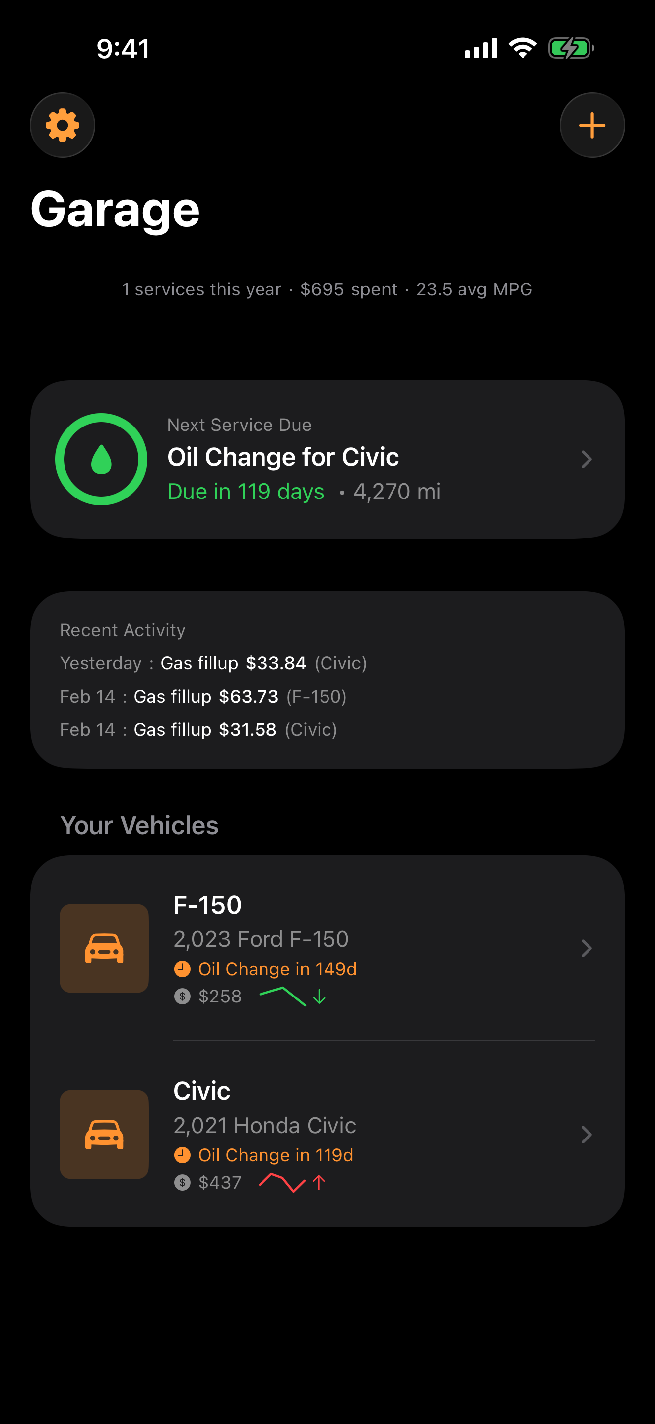 TorqueLog garage view